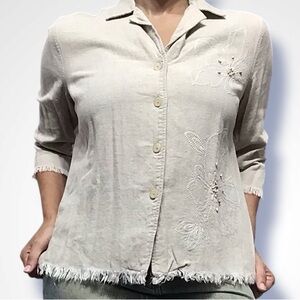 Vintage - Cream / Tan with Wood Beads Top